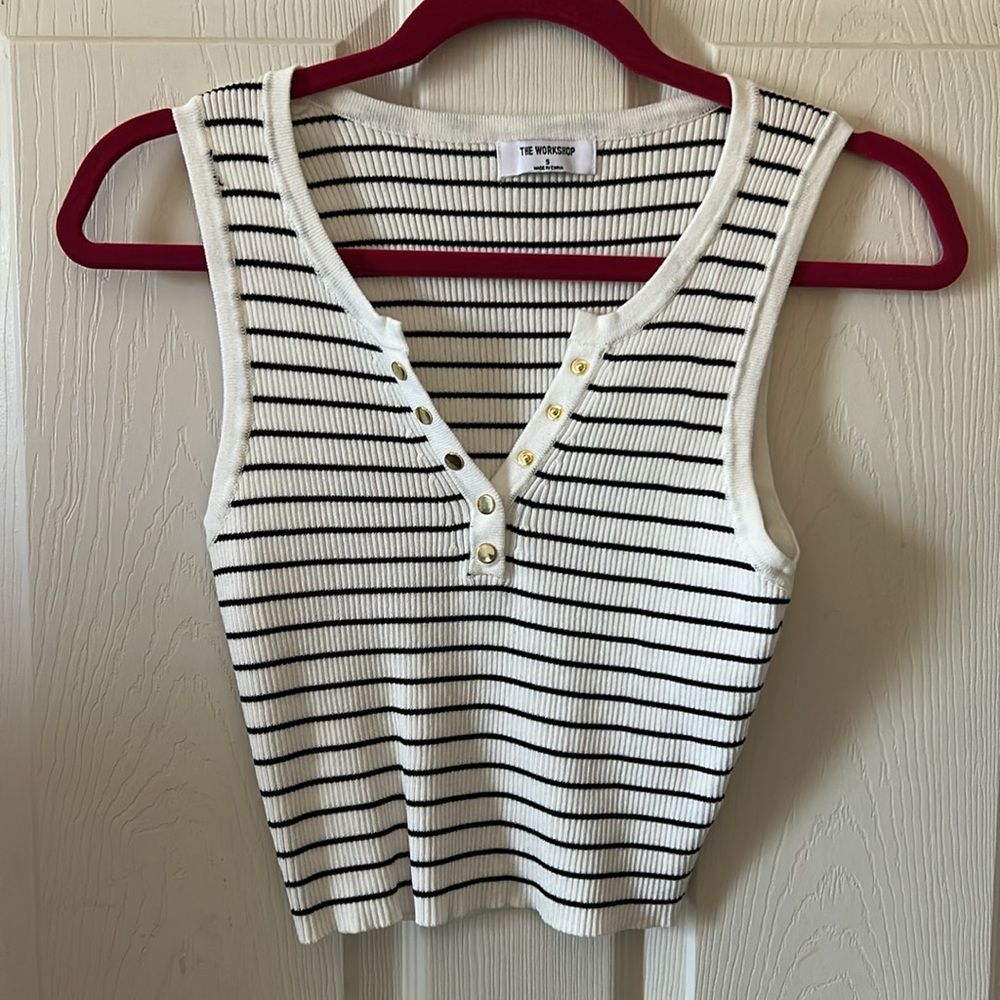 The Workshop Women’s White Black Stripe Sleeveless Ribbed Sweater Tank Size S - Picture 2 of 12
